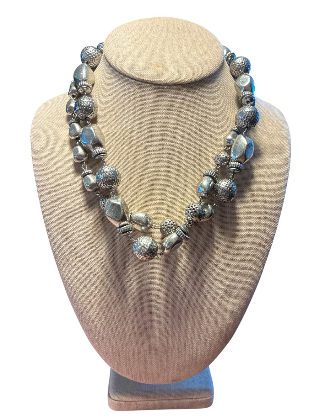 ✨ 3/$15 ✨ Silver Tone Textured Beaded Necklace ~ 36 Inches